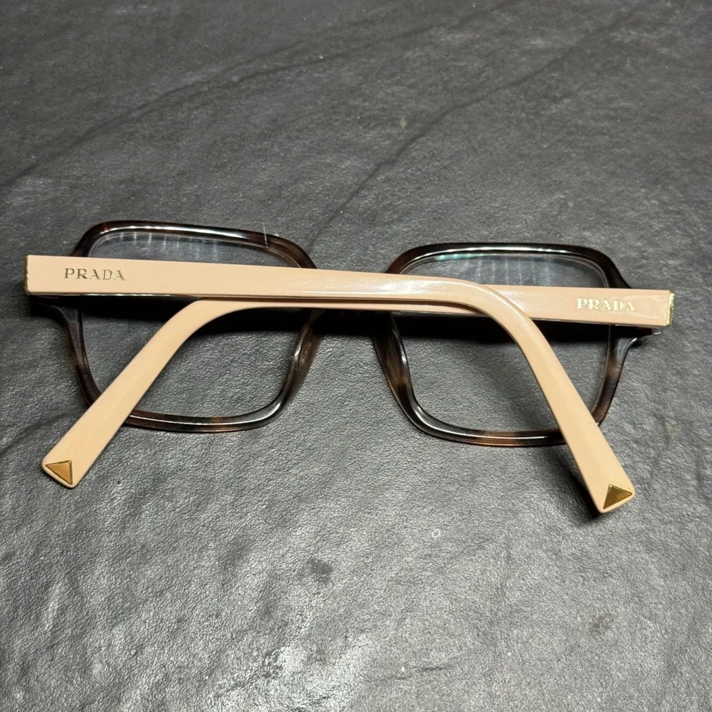Y2K Style Prada‎ Havana Caramel Tortoise Beige Square Frames Italy w Case & Box